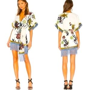 NWT NBD Chrissy Teigen Koh Phi Phi Mini Dress Fringe Floral Revolve XS